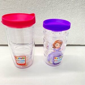 Tervis Tumblers Two Cups with Lids NWT Sofia the First & One plain w/Pink Top